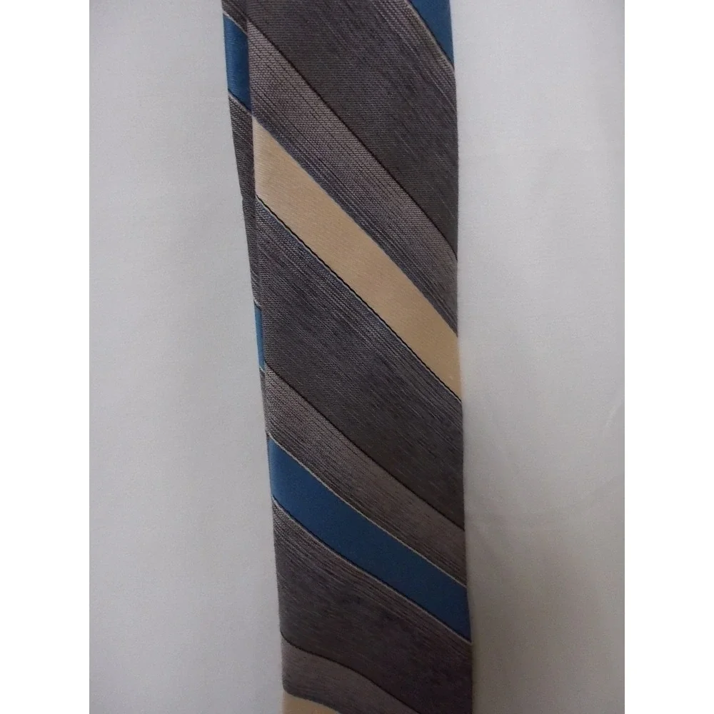Peebles Collection Mens Silk Blend Striped Necktie Grey Blue Cream Formal Tie